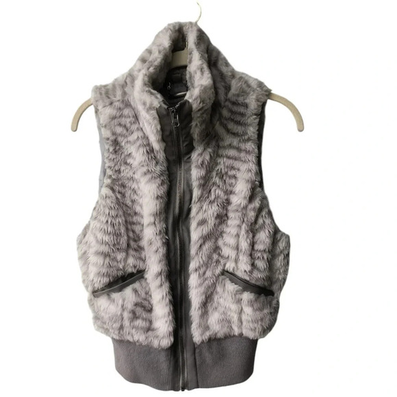 Faux Fur Animal Print Boho Festival Women's Zip Up Vest, M - Picture 9 of 9